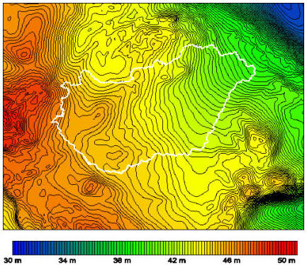 HGEO2000 gravimetriai és a HGGG2000 GPS-gravimetriai kvázigeoid változatok